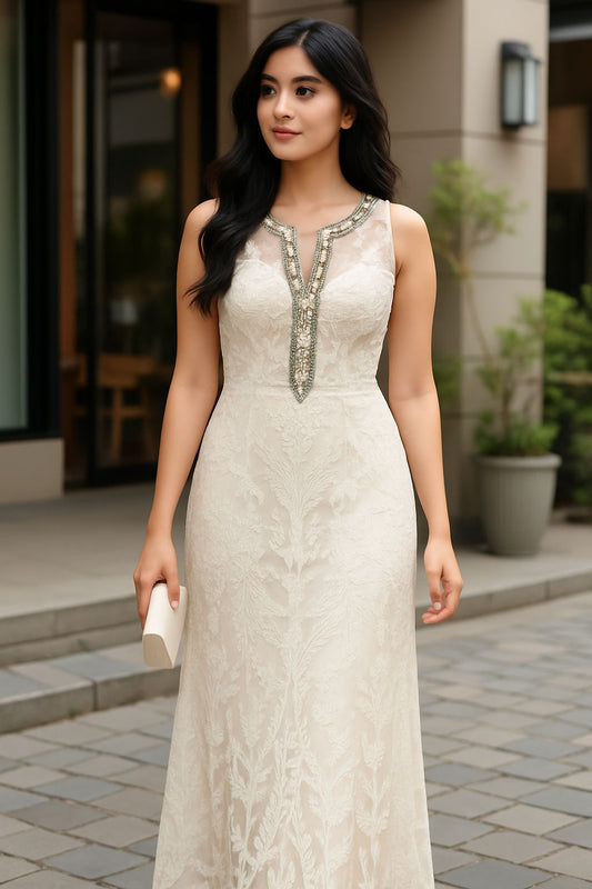 Embroidered Ivory Gown