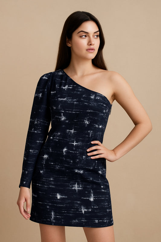 MIDNIGHT Stroke One-shoulder dress