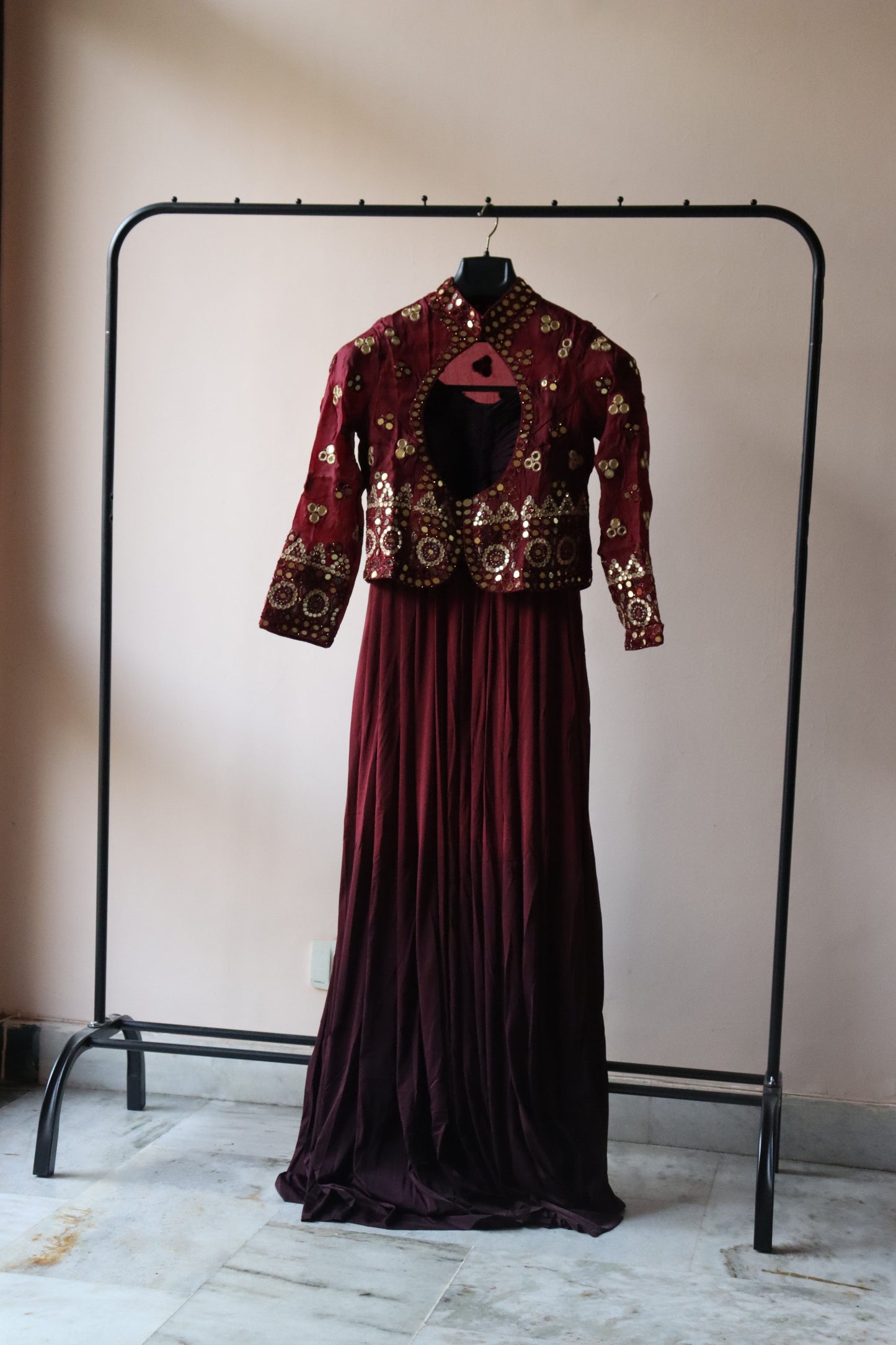 OMBRE GOWN WITH HEAVY MIRROR WORK JACKET