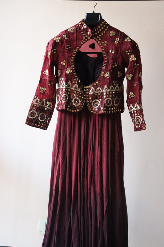 OMBRE GOWN WITH HEAVY MIRROR WORK JACKET