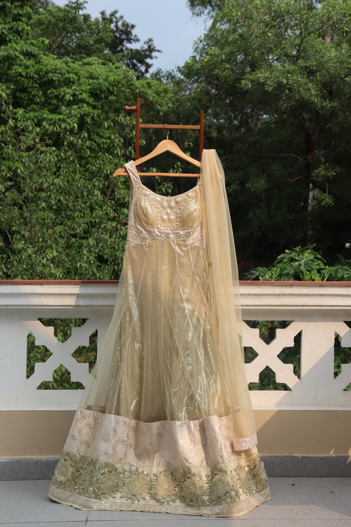 Radiant net Anarkali gown with Duppata
